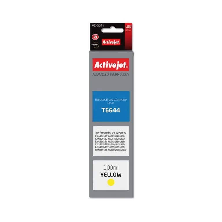 Activejet AE-664Y 100 ml kollane tindipudel (asendab Epson T6644) Epson Ecotank printeritele
