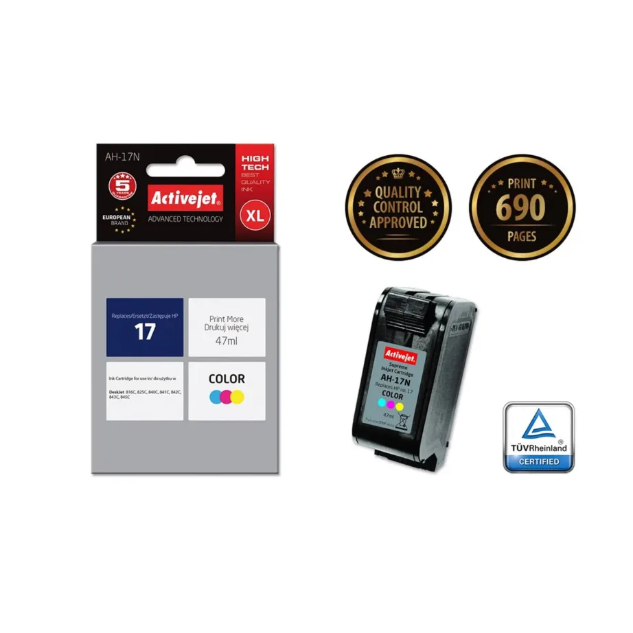 Activejet AH-17N Supreme 47 ml värviline tindikassett (HP 17 C6625A asendus, pigmenttint, ühilduv HP DeskJet 816C/825C/840C/841C/842C/843C/845C)