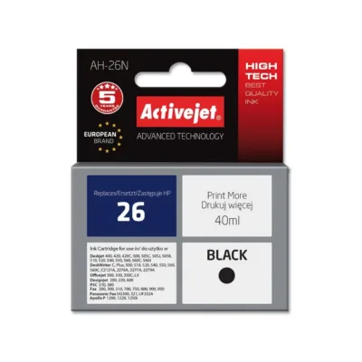 Activejet AH-26N 40 ml must XL tindikassett (asendab HP 26 C51626A) HP DeskJet, OfficeJet jt printeritele