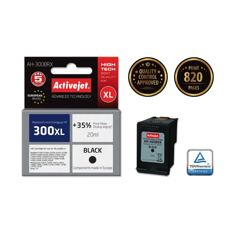 Activejet AH-300BRX 20 ml XL must pigmenttint HP 300XL (CC641EE) asenduskassett HP Deskjet/Photosmart printeritele