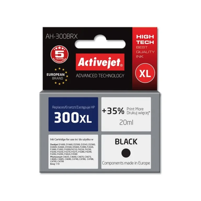 Activejet AH-300BRX 20 ml XL must pigmenttint HP 300XL (CC641EE) asenduskassett HP Deskjet/Photosmart printeritele