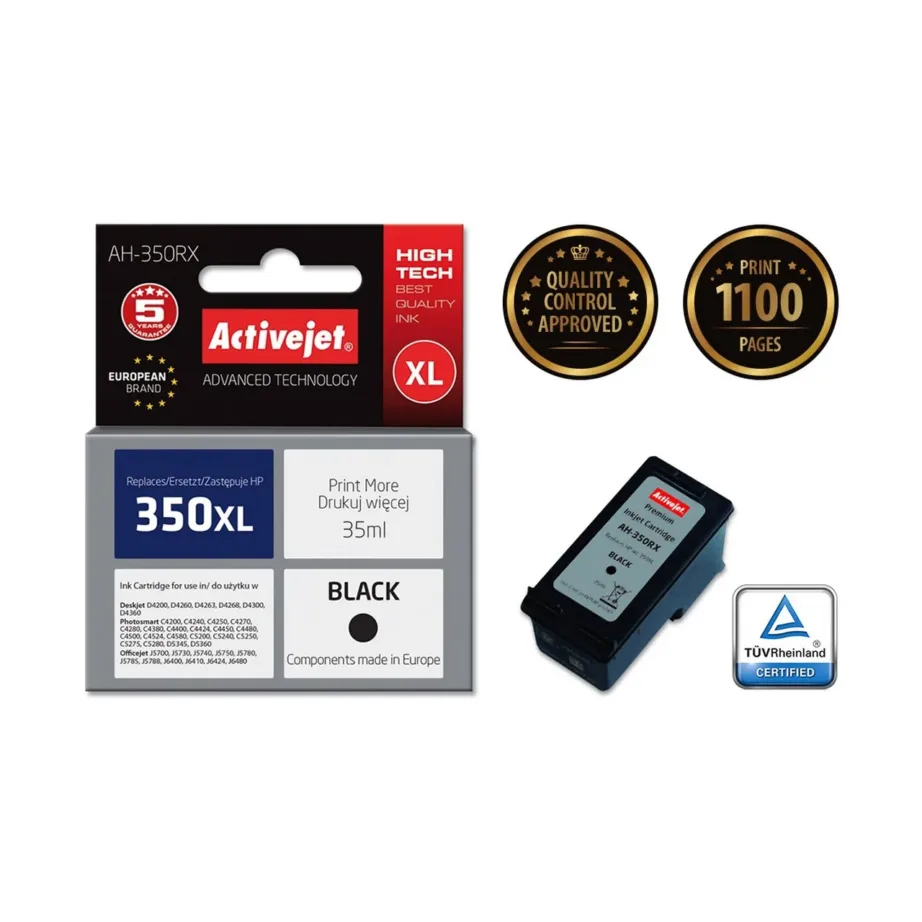 Activejet AH-350RX 35 ml musta pigmenttindiga XL kassett HP 350XL (CB336EE) printeritele
