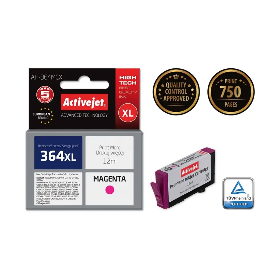 Activejet AH-364MCX 12 ml magenta XL pigmenttindikassett HP 364XL CB324EE asenduseks, ühilduv HP printeritega