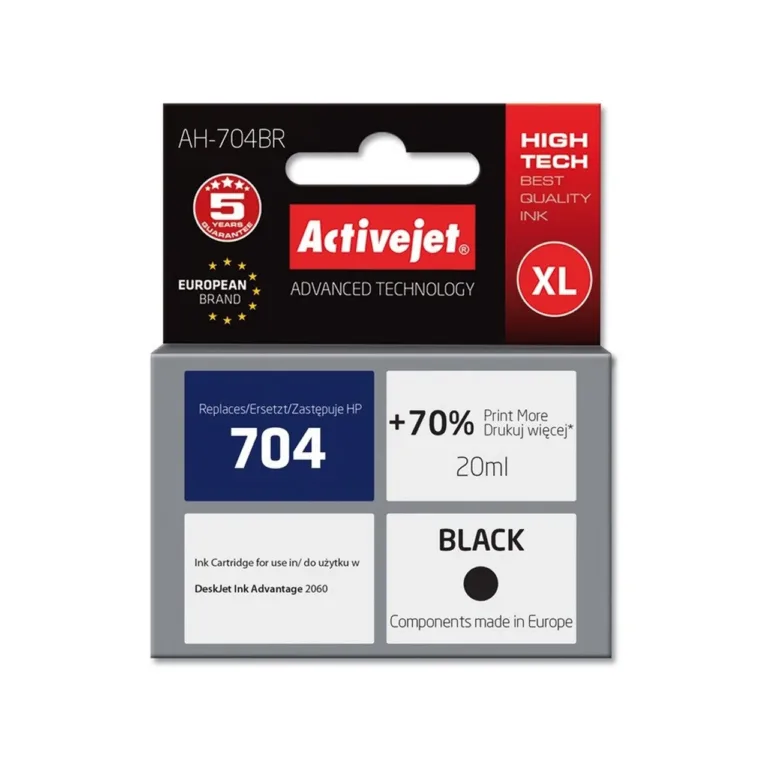 Activejet AH-704BR 20 ml XL must pigmenttindikassett HP 704 CN692AE asendajaks HP Deskjet 2060/2010 printerile