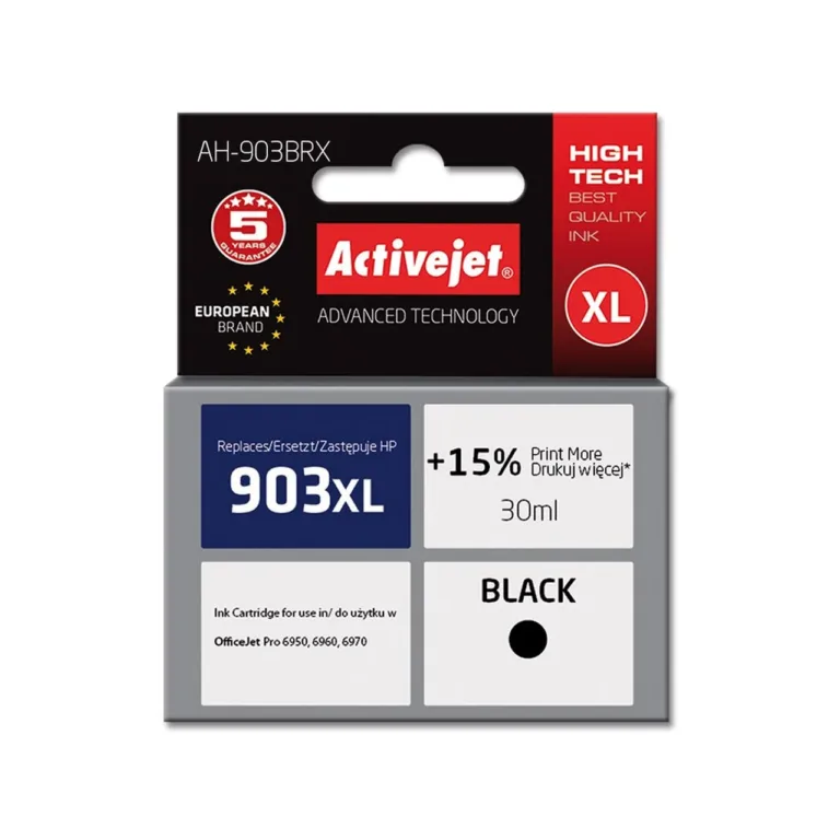 Activejet AH-903BRX 30 ml XL must pigmenttindikassett, ühilduv HP 903XL-ga, kuni 950 lk, HP OfficeJet Pro 6950/6960/6970 printerile