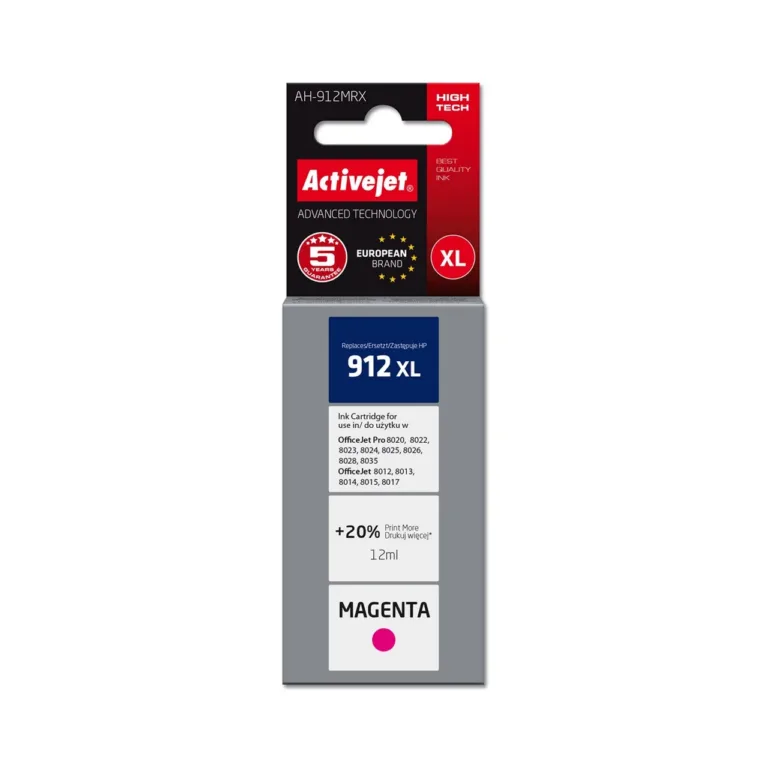 Activejet AH-912MRX 12 ml magenta tindikassett (HP 912XL 3YL82AE asendus, kuni 990 lehekülge, ühilduv HP OfficeJet/OfficeJet Pro printeritega)