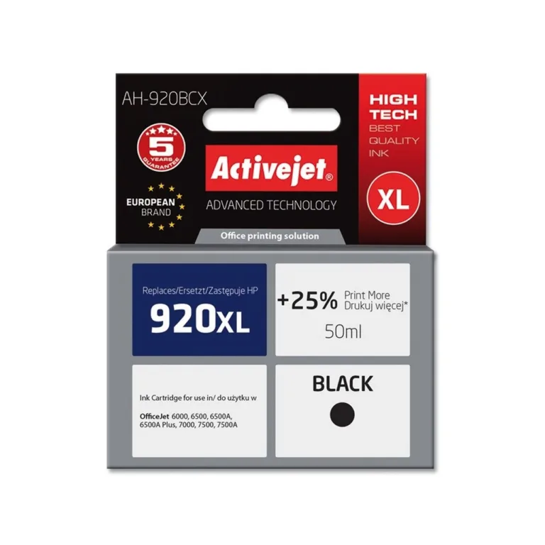 Activejet AH-920BCX 50 ml must pigmenttindikassett HP 920XL CD975AE jaoks, ühilduv HP OfficeJet 6000/6500/7000/7500 mudelitega