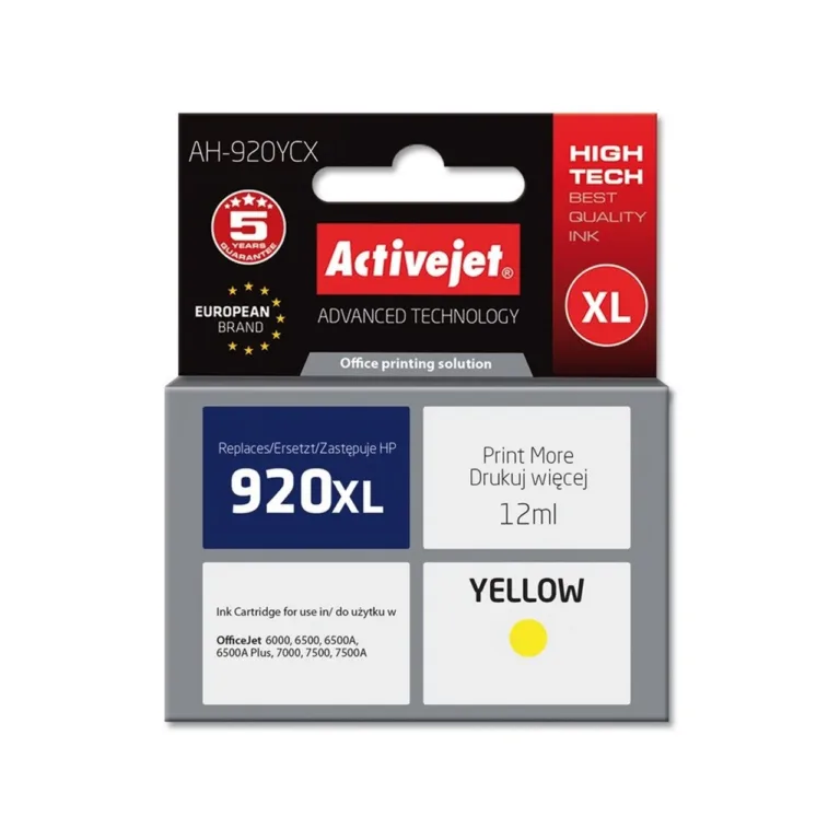 Activejet AH-920YCX 12 ml kollane XL tindikassett HP 920XL CD974AE jaoks, sobib HP OfficeJet 6000/6500/6500A/7000/7500 printeritele