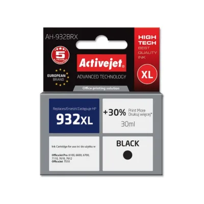 Activejet AH-932BRX 30 ml XL must pigmenttindikassett HP 932XL (CN053AE) asendamiseks HP Officejet Pro 6100/6600/6700/7110/7610/7612 ja 7510 printeritele