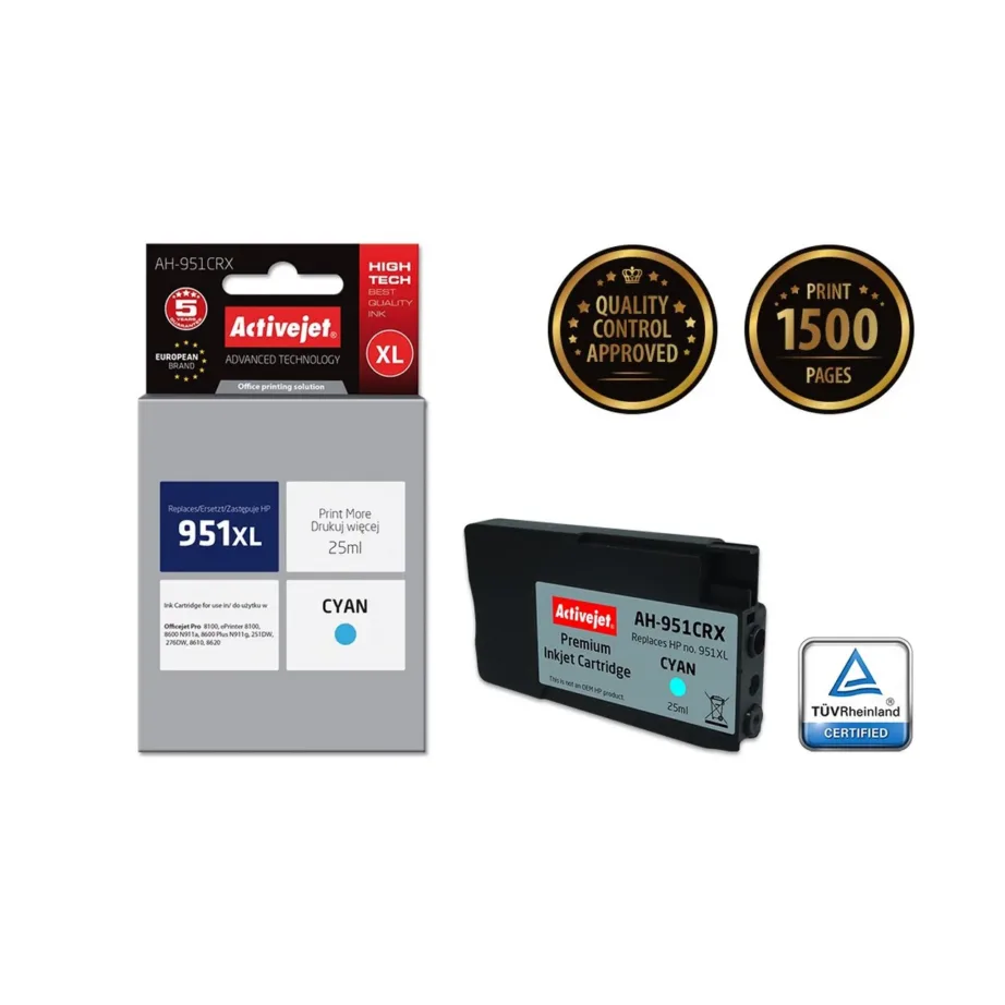 Activejet AH-951CRX 25 ml XL sinine tindikassett HP 951XL CN046AE asenduseks HP Officejet Pro printeritele