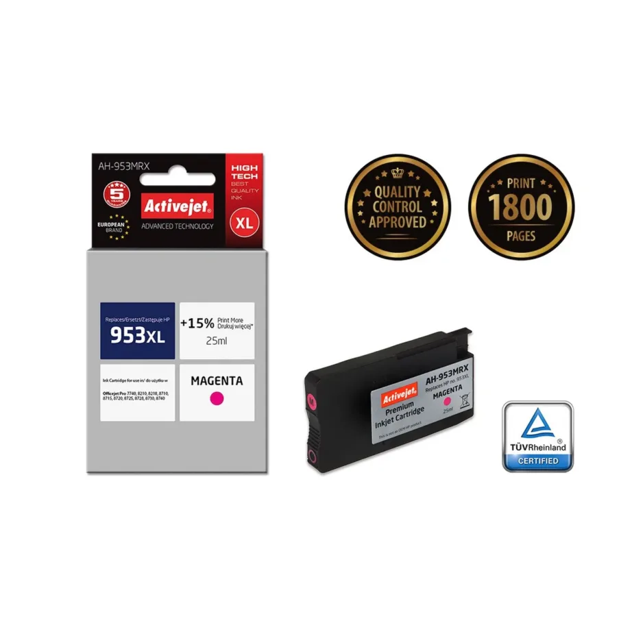 Activejet AH-953MRX 25 ml magenta XL tindikassett HP 953XL (F6U17AE) asenduseks, ühilduv HP Officejet Pro printeritega, dye-tint, kuni 1800 lehekülge