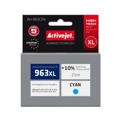 Activejet AH-963CRX 25 ml XL sinine tindikassett HP 963XL (3JA27AE) asenduseks, 1760 lehte, HP OfficeJet Pro printeritele