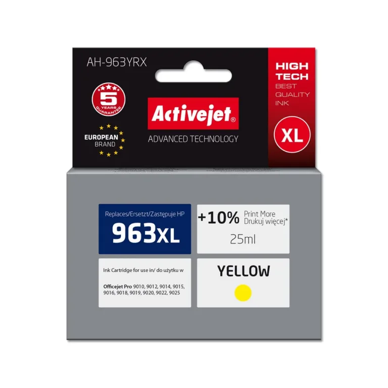 Activejet AH-963YRX 25 ml XL kollane tindikassett (asendus HP 963XL 3JA29AE) HP OfficeJet Pro printeritele, värvipõhine tint, kuni 1760 lehekülge
