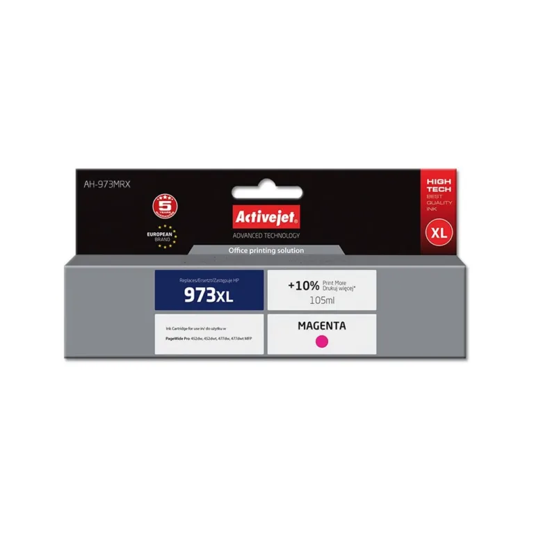 Activejet AH-973MRX 105 ml XL magenta tindikassett HP 973XL F6T82AE asenduseks, sobib HP PageWide Pro 452/477 printeritele