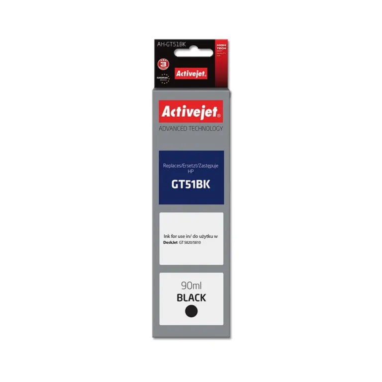 Activejet AH-GT51Bk 90 ml XL must tindikassett, ühilduv HP GT51BK M0H57AE, DeskJet/Ink Tank/Smart Tank printeritele