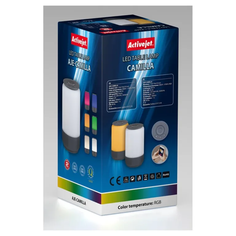 Activejet AJE-CAMILLA RGB 6W must LED dekoratiivvalgusti, 210 mm, IP20, RGB värvimuutusega, siseruumidesse