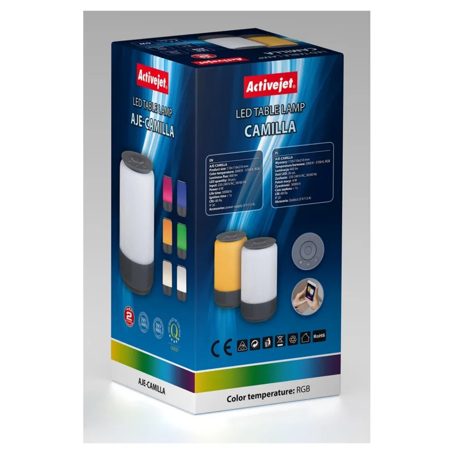 Activejet AJE-CAMILLA RGB 6W must LED dekoratiivvalgusti, 210 mm, IP20, RGB värvimuutusega, siseruumidesse – 6