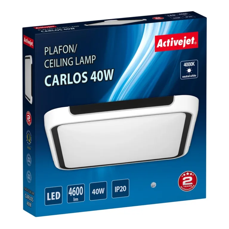 Activejet AJE-CARLOS 40W 510x510 mm must-valge ruudukujuline 5000 lm LED-laelamp, neutraalne valgus, siseruumidesse