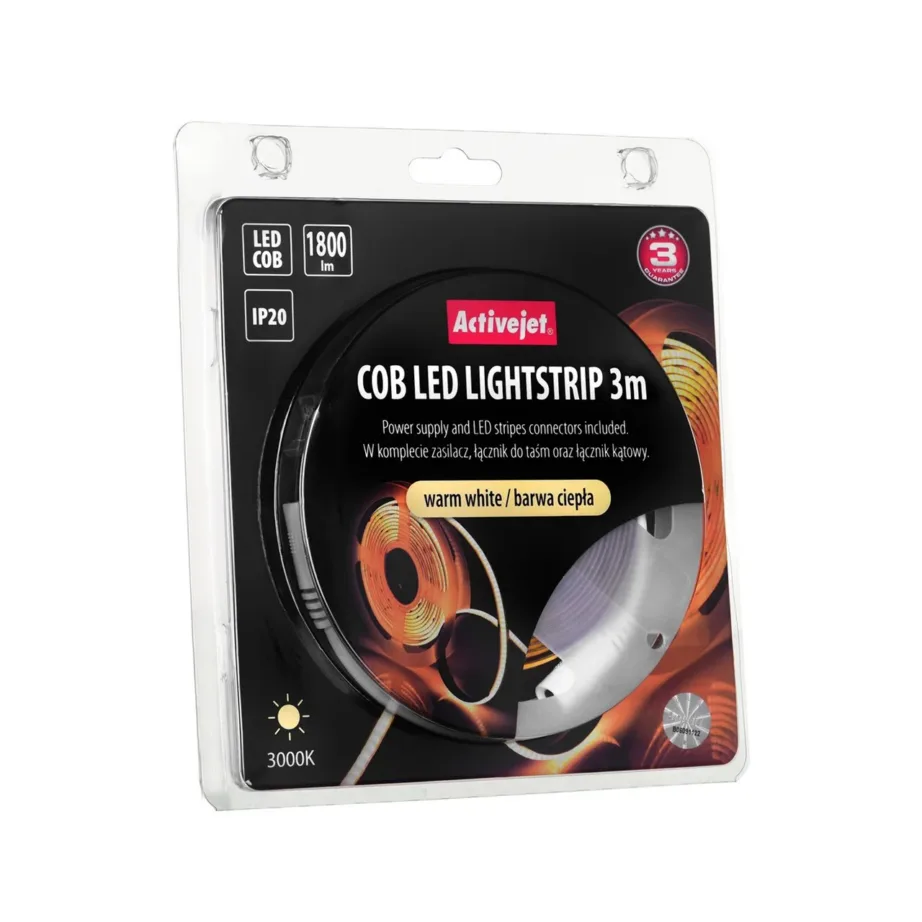 Activejet AJE-COB 3 m soe valge LED ribavalgusti, 19 W, 1800 lm, IP20 sisetingimustesse – 2