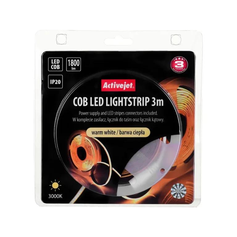 Activejet AJE-COB 3 m soe valge LED ribavalgusti, 19 W, 1800 lm, IP20 sisetingimustesse