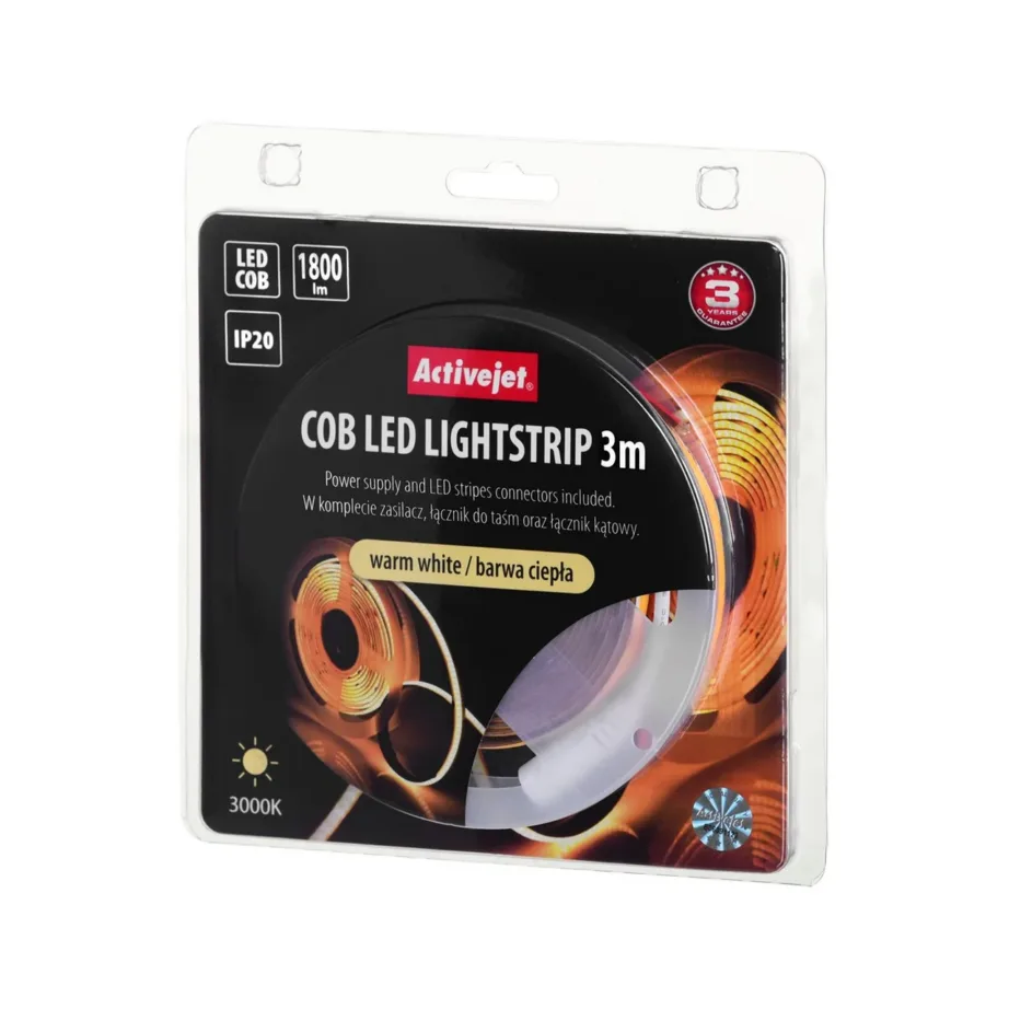 Activejet AJE-COB 3 m soe valge LED ribavalgusti, 19 W, 1800 lm, IP20 sisetingimustesse – 10