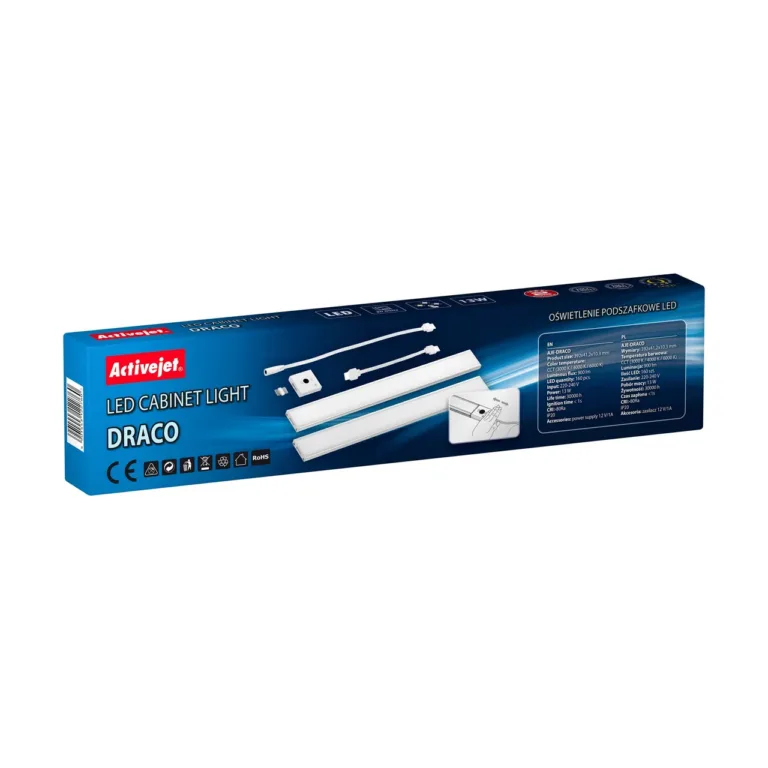 Activejet AJE-DRACO 13W 392x41 mm valge LED garderoobi-alusvalgusti reguleeritava valgusega