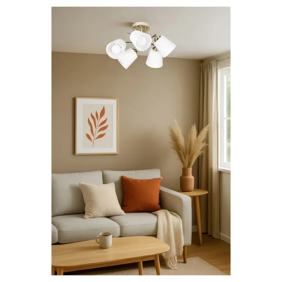 Activejet AJE-EMILY 5P GD 50 cm kuldne laelamp, 5xE27, metall, matt valge klaas – 3