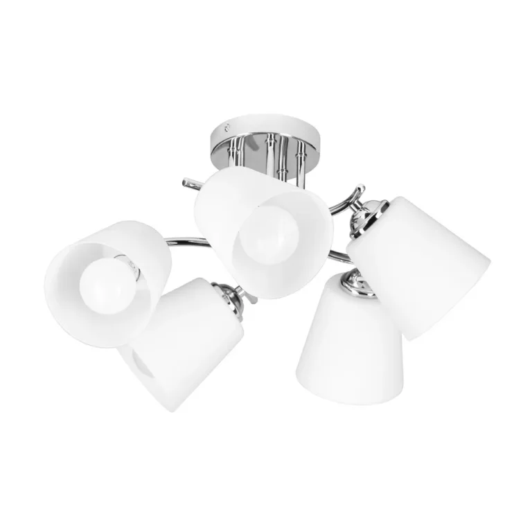 Activejet AJE-EMILY 5P hõbedane metallist rippvalgusti, 5xE27, 5x40W, 500 mm, valge klaaskuppel, IP20 siseruumidesse