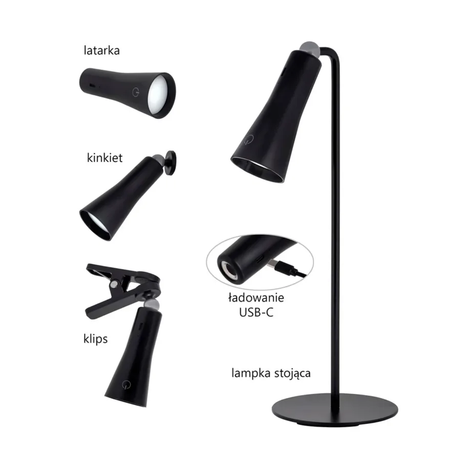 Activejet AJE-IDA 4IN1 must 362x204x120 mm laetav LED multifunktsionaalne laualamp klambriga, magnetotsaga, puutetundliku hämardiga, 3 valgusrežiimi – 11
