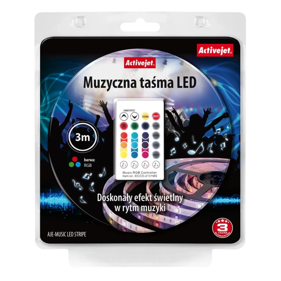Activejet AJE-LED Music Stripe 3 m IP65 kaugjuhitav LED valgusriba, mitmevärviline, sise- ja välistingimustesse, toiteadapteri ja puldiga – 4