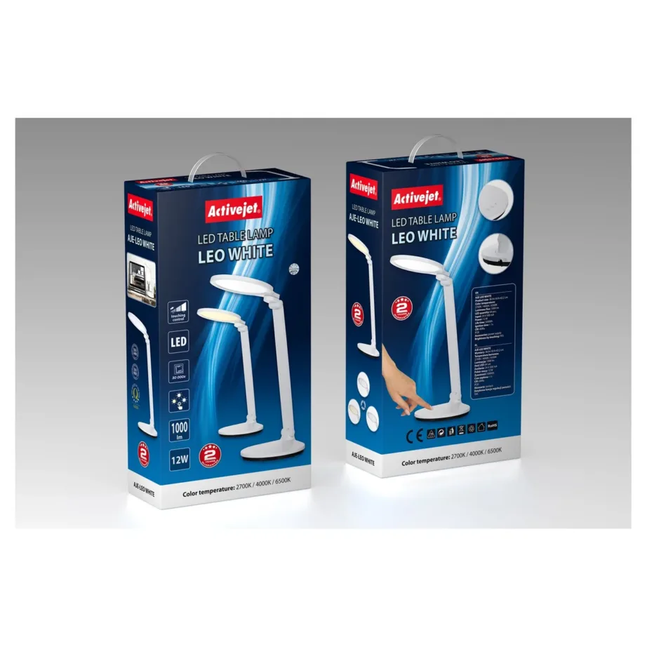 Activejet AJE-LEO 12W valge LED laualamp, reguleeritav valgus, 389x189x422 mm, puutejuhtimine, siseruumidesse – 15
