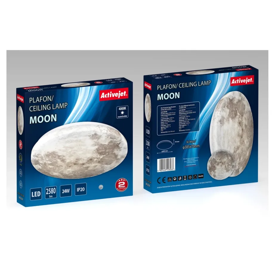 Activejet AJE-MOON 24W 38 cm ümmargune LED laevalgusti, kuu disain, 4000K, PMMA ja metall, siseruumidesse – 8
