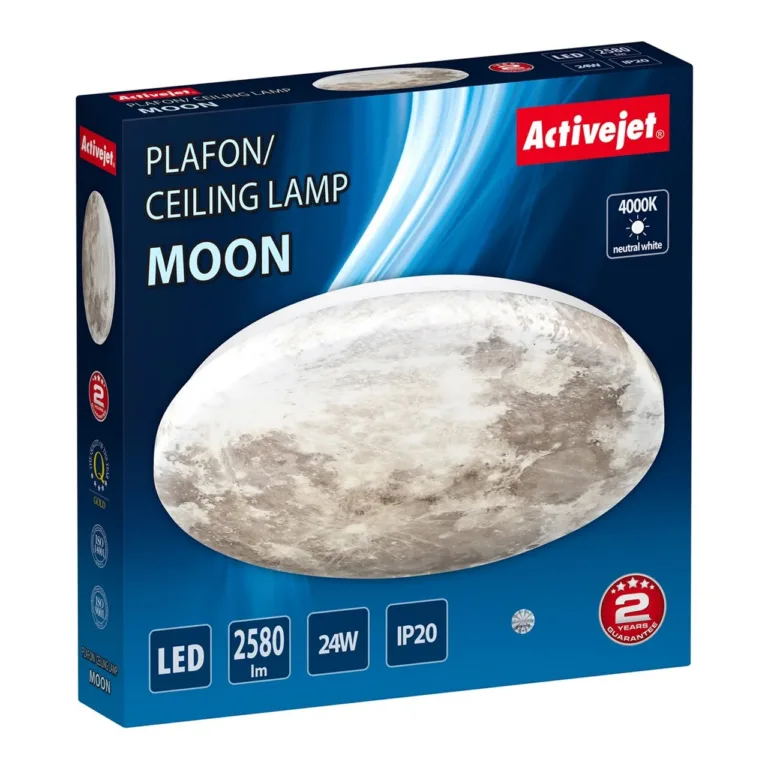 Activejet AJE-MOON 24W 38 cm ümmargune LED laevalgusti, kuu disain, 4000K, PMMA ja metall, siseruumidesse