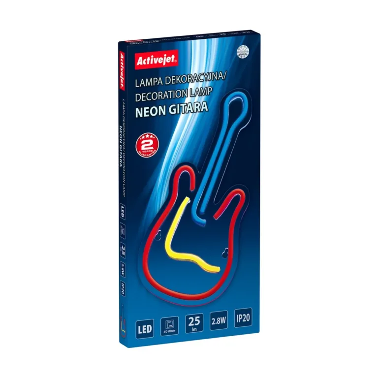 Activejet AJE-NEON GUITAR 24x17,6 cm mitmevärviline kitarrikujuline LED-neoonlamp, USB-toite, siseruumidesse