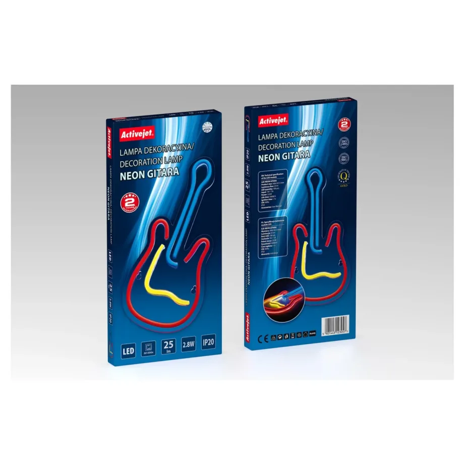 Activejet AJE-NEON GUITAR 24×17,6 cm mitmevärviline kitarrikujuline LED-neoonlamp, USB-toite, siseruumidesse – 5
