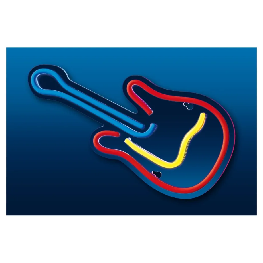 Activejet AJE-NEON GUITAR 24×17,6 cm mitmevärviline kitarrikujuline LED-neoonlamp, USB-toite, siseruumidesse