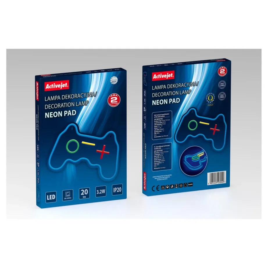 Activejet AJE-NEON PAD USB 340×161,5×20 mm mitmevärviline LED-neoonlamp siseruumidesse – 6