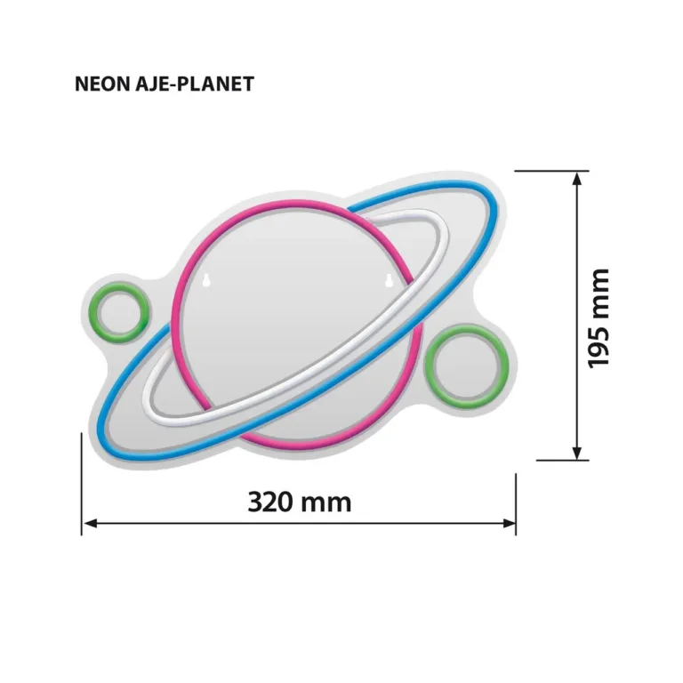 Activejet AJE-NEON PLANET 320x195x20 mm mitmevärviline LED-neoonlamp plastikust, USB-toitega, siseruumidesse