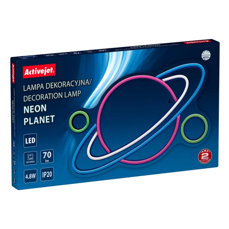 Activejet AJE-NEON PLANET 320x195x20 mm mitmevärviline LED-neoonlamp plastikust, USB-toitega, siseruumidesse