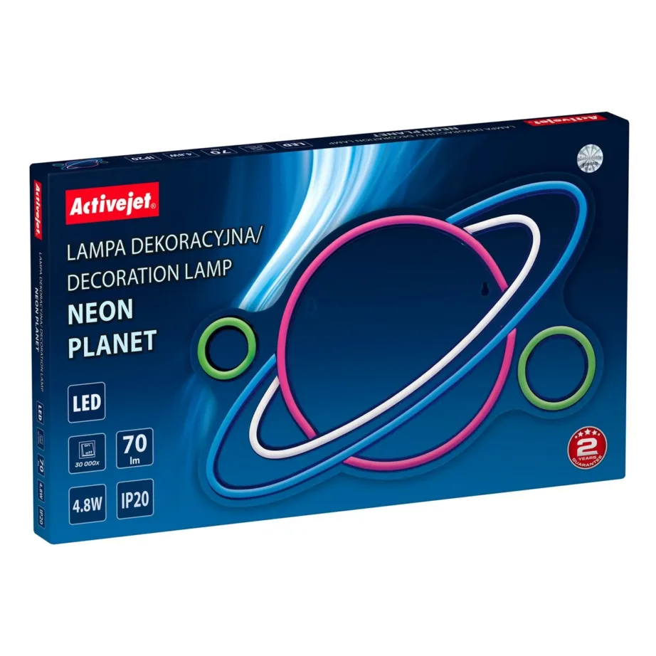 Activejet AJE-NEON PLANET 320x195x20 mm mitmevärviline LED-neoonlamp plastikust, USB-toitega, siseruumidesse – 5