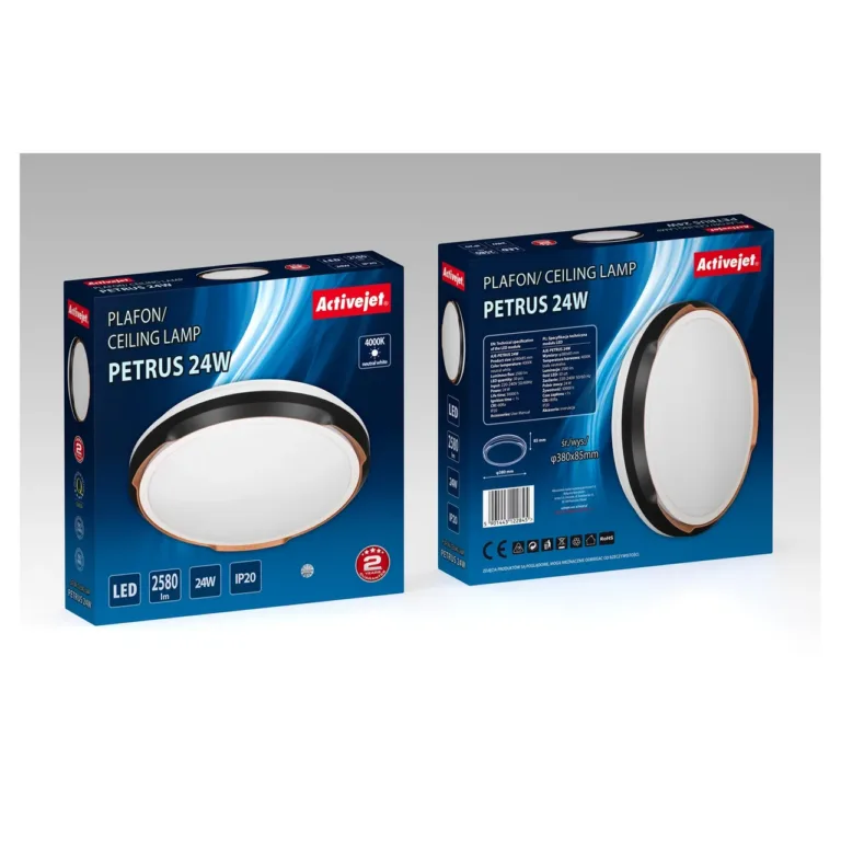 Activejet AJE-PETRUS 24W 38 cm valge/vasetoon/must ümmargune LED laevalgusti siseruumidesse, 4000K, IP20