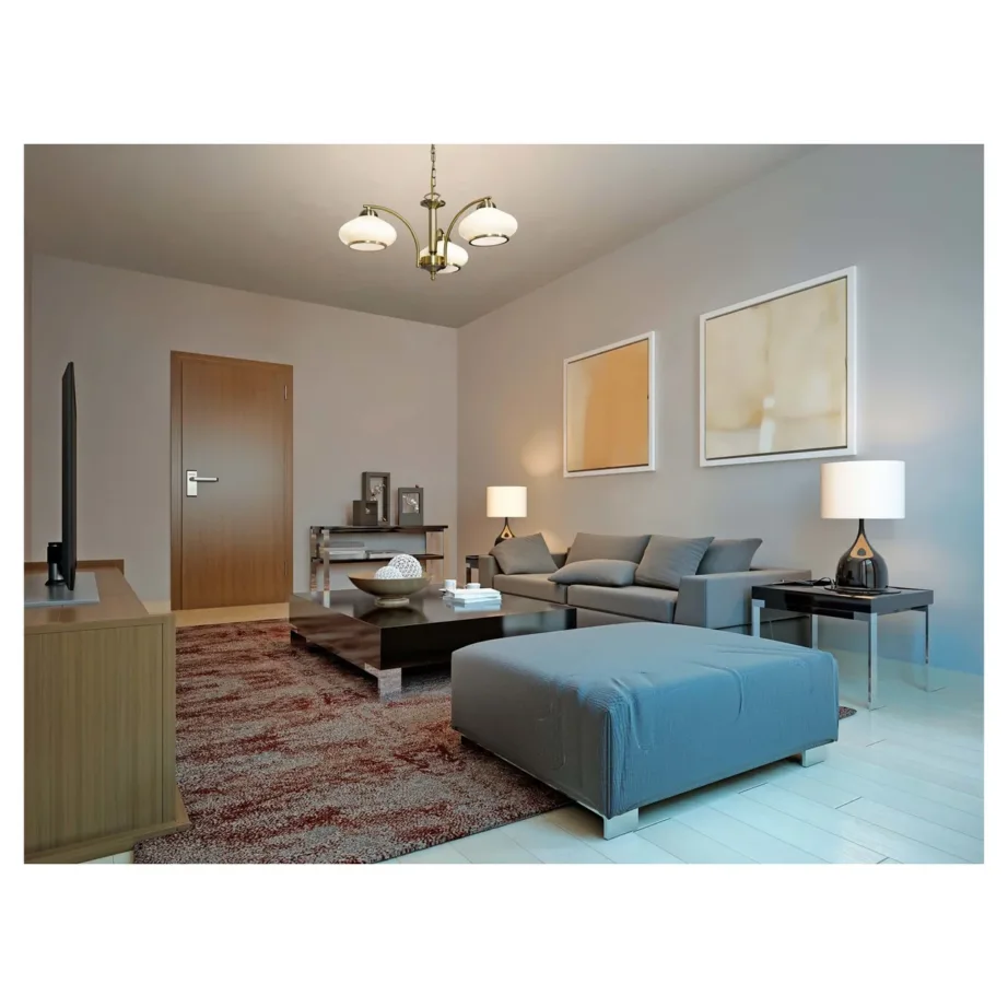 Activejet AJE-RITA 3P Patyna 62 cm metallist ja klaasist laelühter 3xE27 patine/ecru eluruumidesse, pirnideta – 6