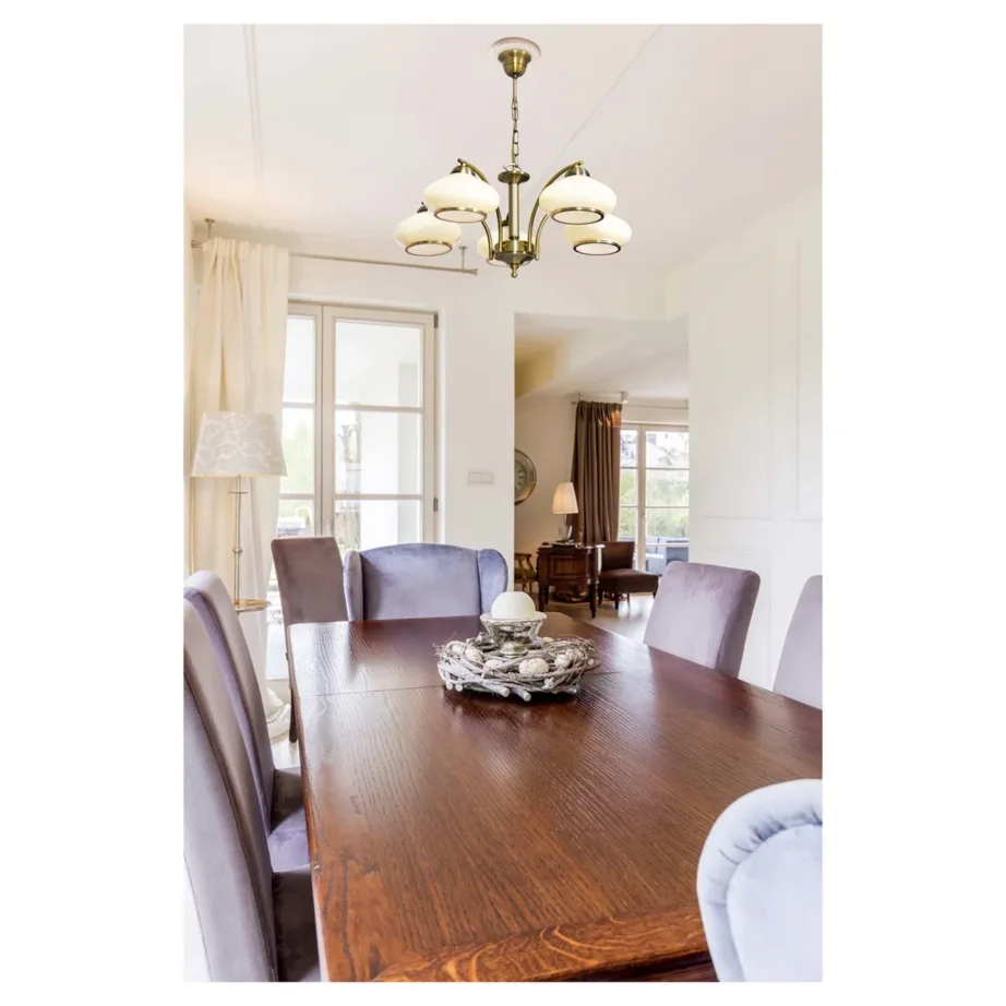 Activejet AJE-RITA 5P Patyna 64 cm patineeritud metallist laelühter 5xE27, ecru klaaskuplitega, IP20, ilma pirnideta – 5