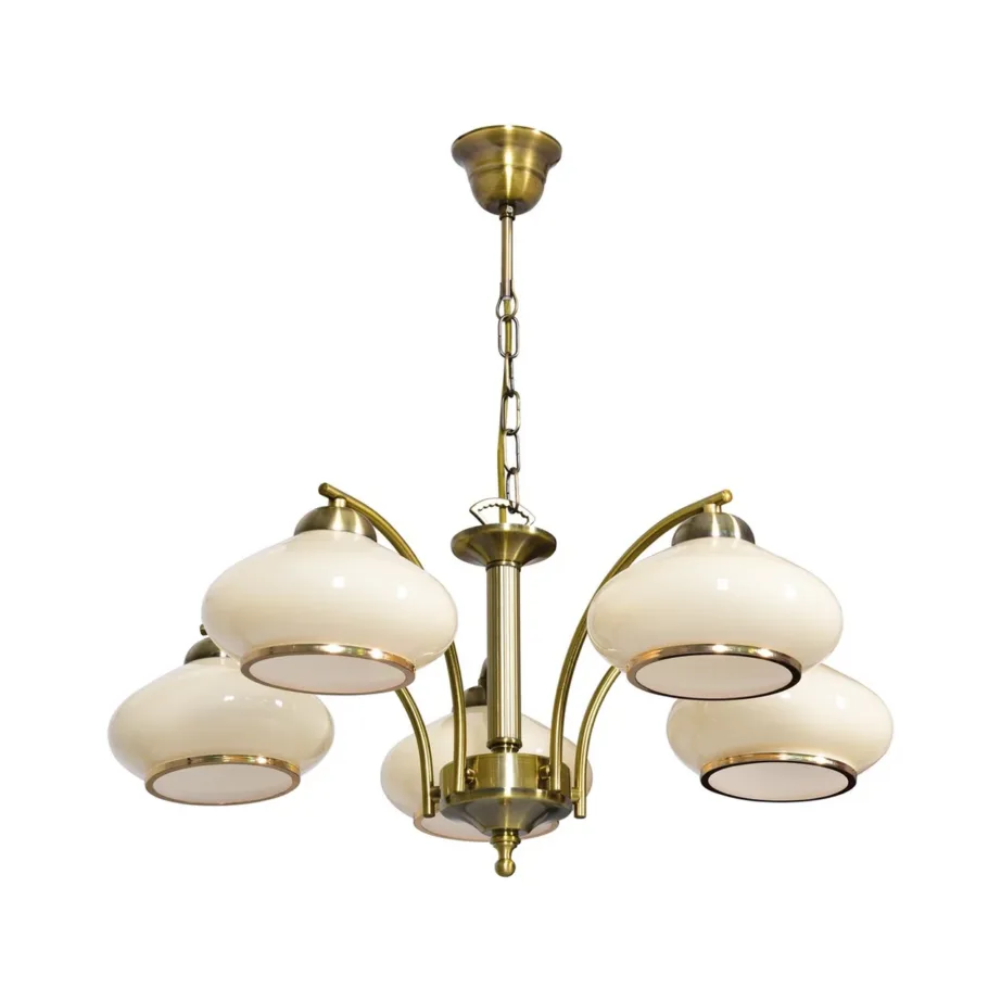 Activejet AJE-RITA 5P Patyna 64 cm patineeritud metallist laelühter 5xE27, ecru klaaskuplitega, IP20, ilma pirnideta