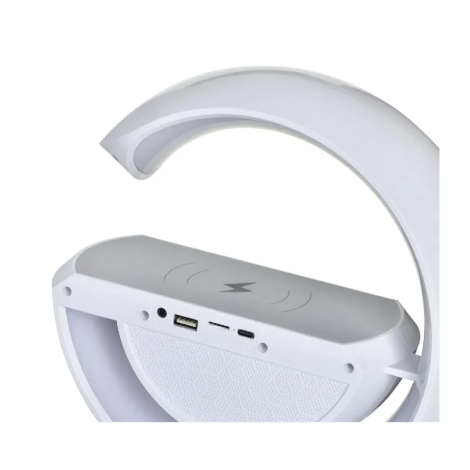 Activejet AJE-SOLO 238x80x235 mm valge RGB LED lauavalgusti Bluetooth-kõlari ja juhtmevaba laadijaga – 12