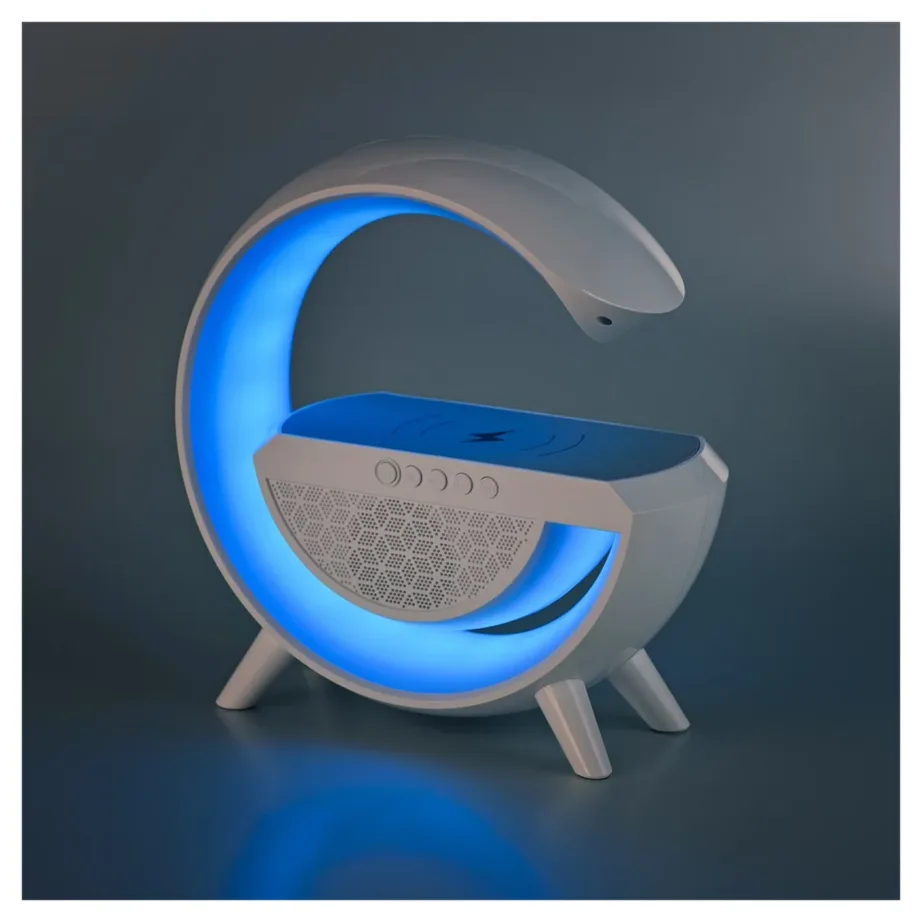 Activejet AJE-SOLO 238x80x235 mm valge RGB LED lauavalgusti Bluetooth-kõlari ja juhtmevaba laadijaga – 16