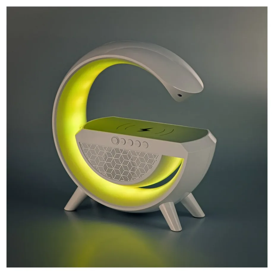 Activejet AJE-SOLO 238x80x235 mm valge RGB LED lauavalgusti Bluetooth-kõlari ja juhtmevaba laadijaga – 18