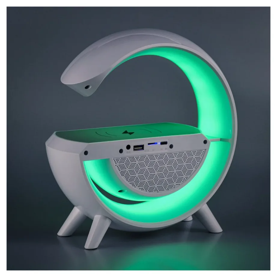 Activejet AJE-SOLO 238x80x235 mm valge RGB LED lauavalgusti Bluetooth-kõlari ja juhtmevaba laadijaga – 23