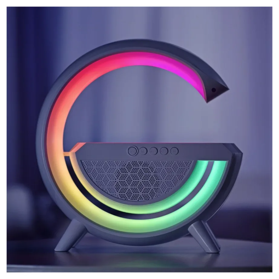 Activejet AJE-SOLO 238x80x235 mm valge RGB LED lauavalgusti Bluetooth-kõlari ja juhtmevaba laadijaga – 25