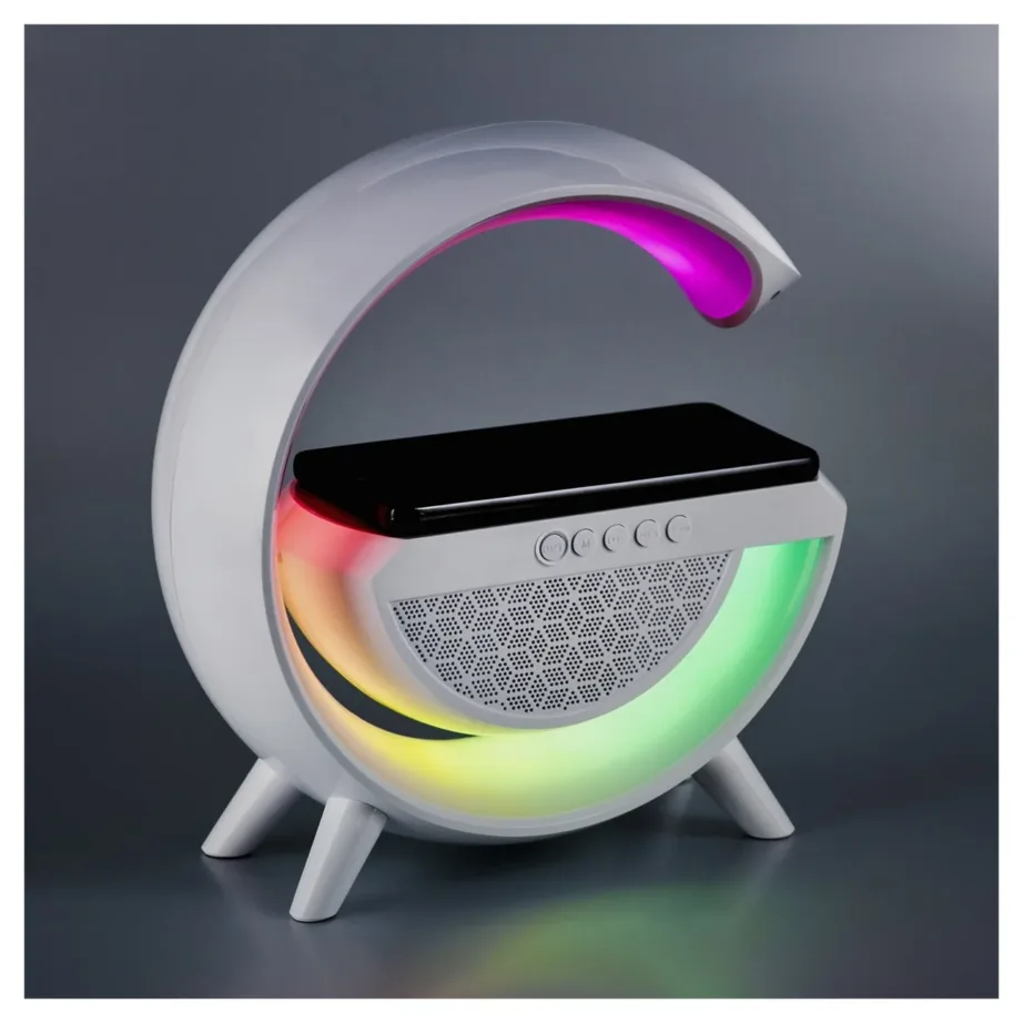 Activejet AJE-SOLO 238x80x235 mm valge RGB LED lauavalgusti Bluetooth-kõlari ja juhtmevaba laadijaga – 26